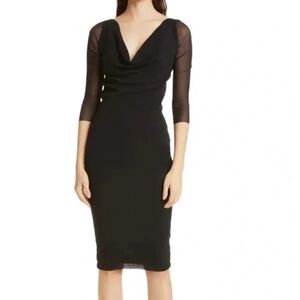 Fuzzi by Jean Paul Gaultier Mesh Cowl Neck V-neck Dress In Nero Black Size M NWT